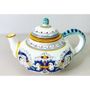 VTG MAIOLICHE IL BARGELLO FLORENCE TEAPOT ITALIAN POTTERY 7" Tall x 10" EUC